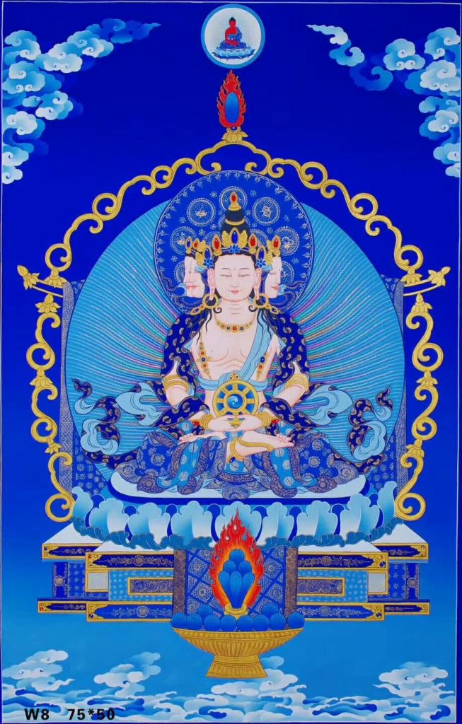 编号188-410130：蓝金唐卡-四面大日如来（75*50CM左右）