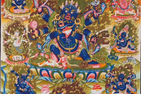 编号188-603264：黑金唐卡-六臂玛哈嘎拉（85*62CM左右）