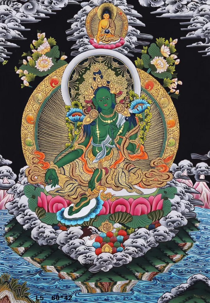 编号188-113733：彩绘唐卡-绿度母（60*45CM左右）