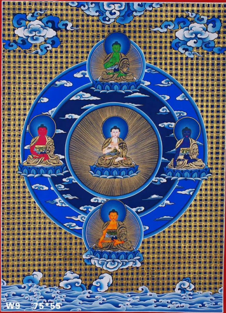 编号188-634185：蓝金唐卡-五方佛（75*56CM左右）