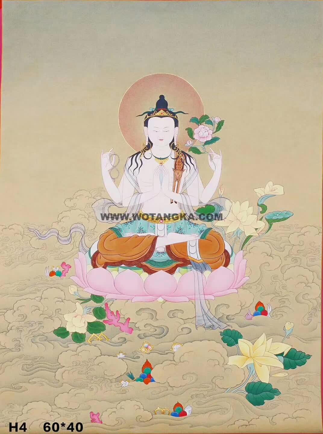 编号188-680154：彩绘唐卡-四臂观音（60*50CM左右）