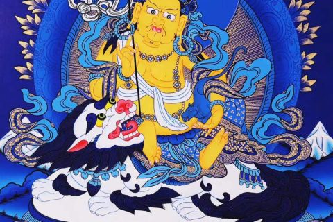 编号188-660323：蓝金唐卡-财宝天王（60*43CM左右）