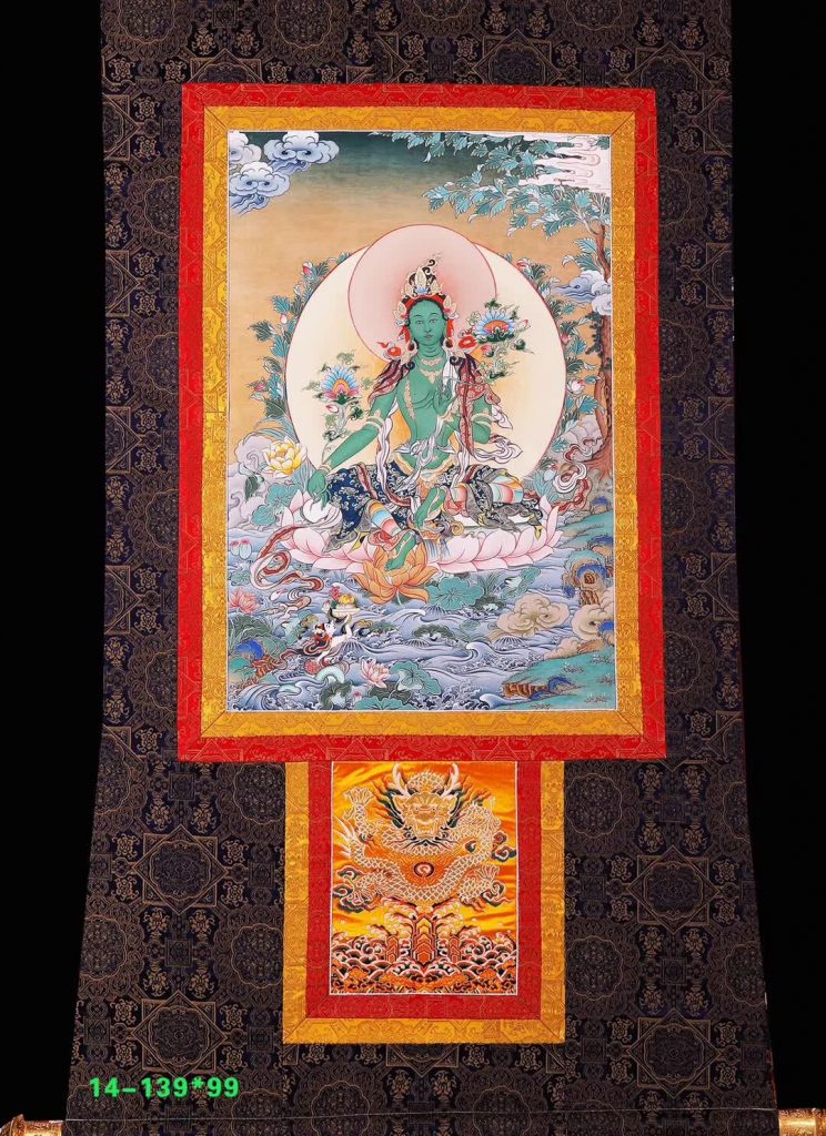 编号138-483252：彩绘唐卡-绿度母（65*50CM左右）