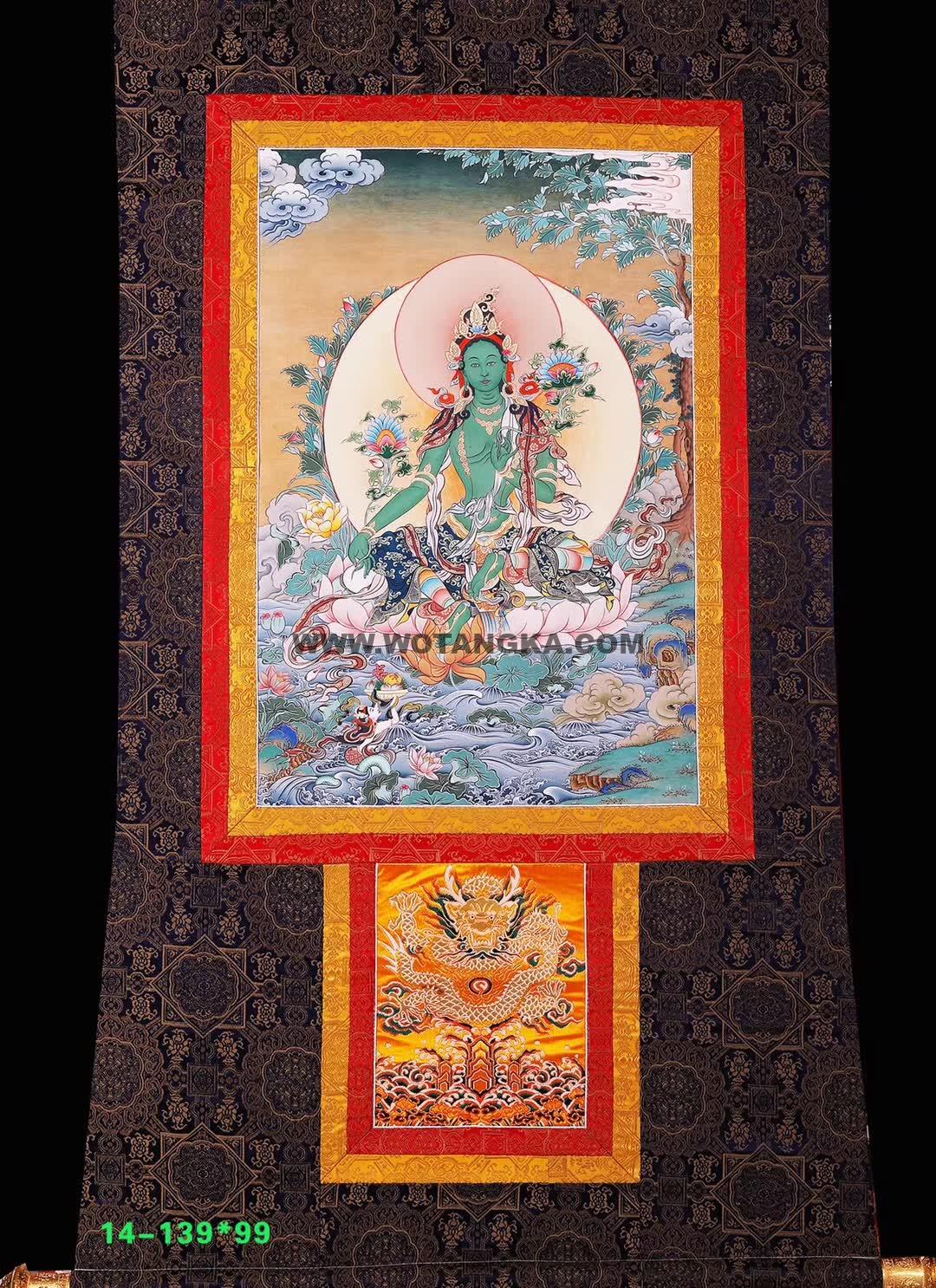 编号138-483252：彩绘唐卡-绿度母（65*50CM左右）