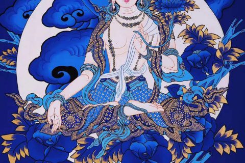 编号188-385627：蓝金唐卡-白度母（60*45CM左右）
