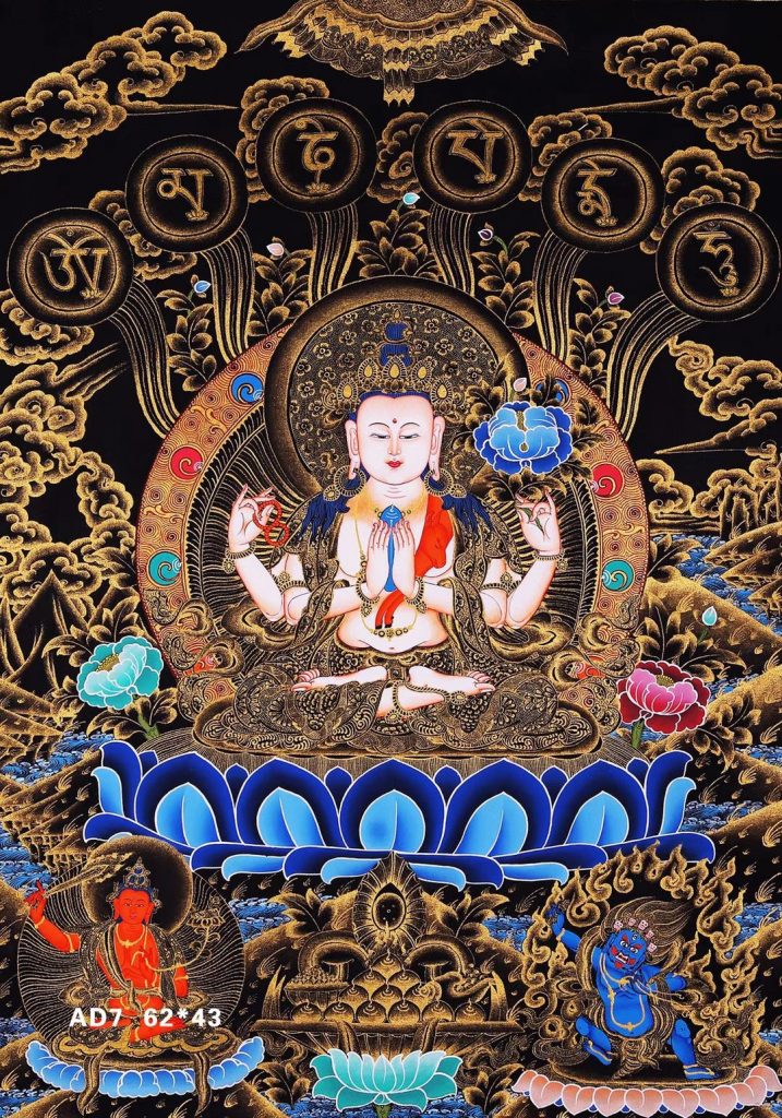 编号188-756142：黑金唐卡-四臂观音（62*43CM左右）