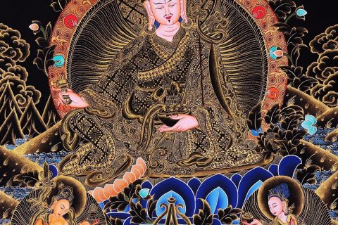 编号138-355297：黑金唐卡-莲花生大士（62*43CM左右）