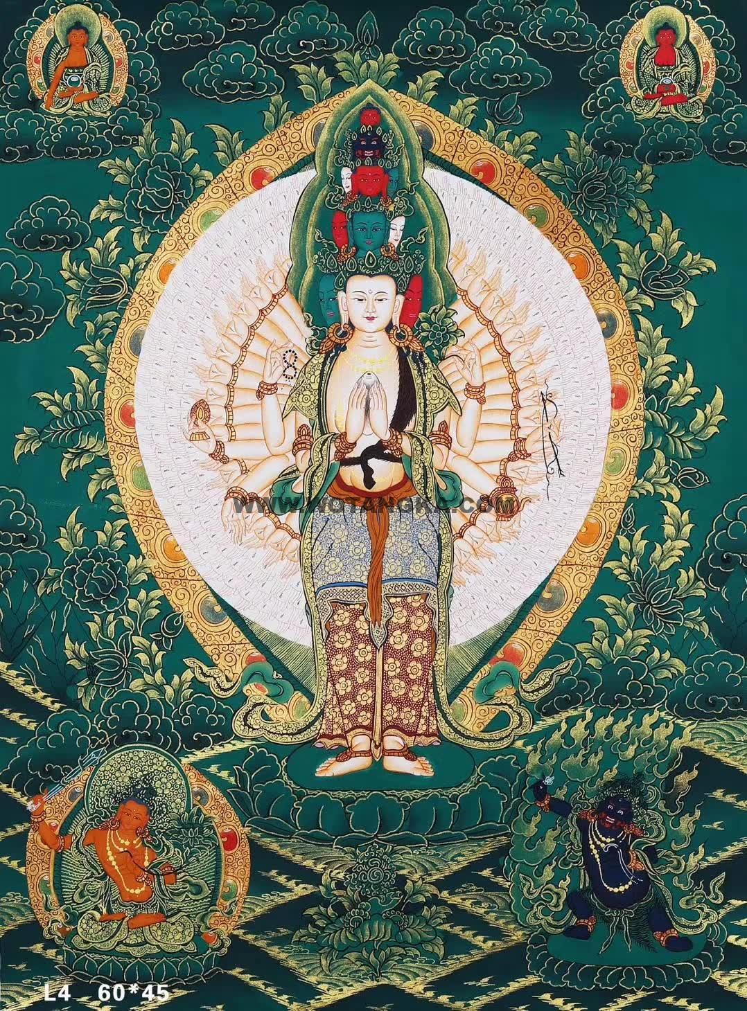 编号188-757351：绿金唐卡-千手观音（60*45CM左右）
