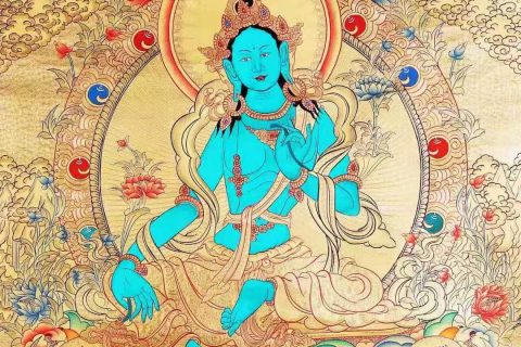 编号138-691114：黄金唐卡-绿度母（70*49CM左右）