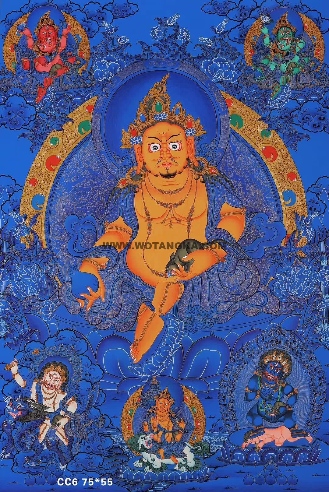 编号188-988132：蓝金唐卡-五方财神（75*55CM左右）