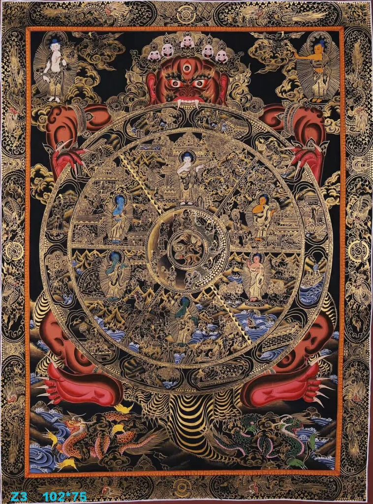 编号188-476543：黑金唐卡-六道轮回（102*75CM左右）