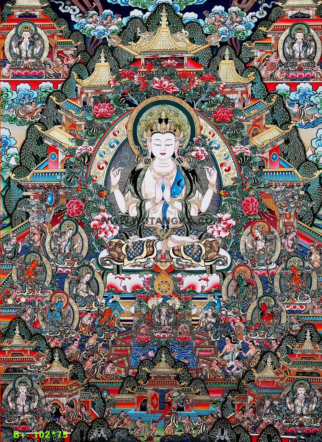 编号188-201532：彩绘唐卡-四臂观音（102*75CM左右）