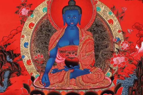 编号188-937474：红金唐卡-药师佛（76*50CM左右）