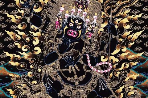 编号188-781754：黑金唐卡-四臂玛哈嘎拉（91*65CM左右）