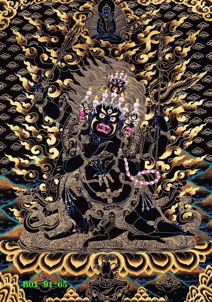 编号188-781754：黑金唐卡-四臂玛哈嘎拉（91*65CM左右）