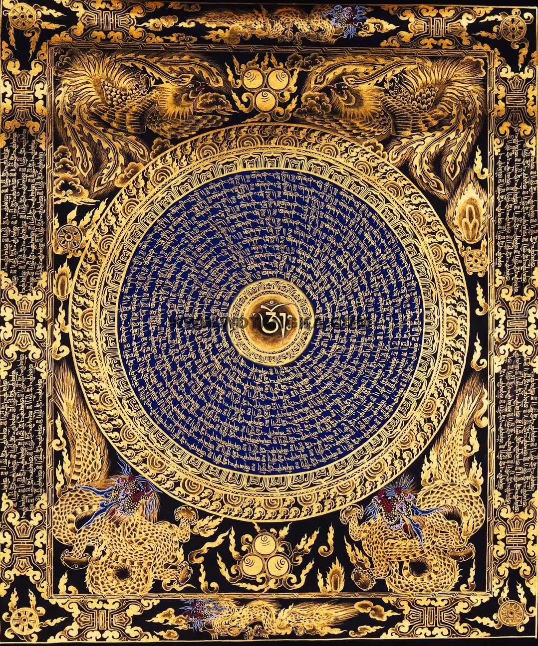 编号188-460919：黑金唐卡-龙凤呈祥坛城（60*48CM左右）