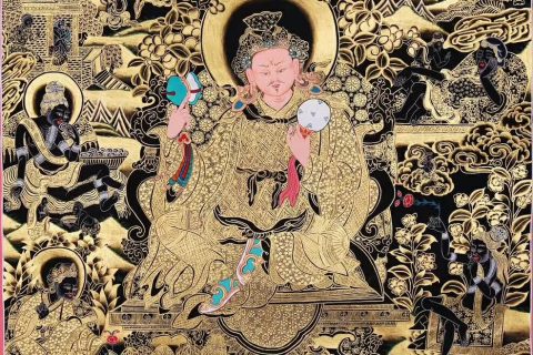 编号188-130319：黑金唐卡-莲花生大士（110*75CM左右）