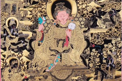 编号138-327926：黑金唐卡-莲花生大士（110*75CM左右）