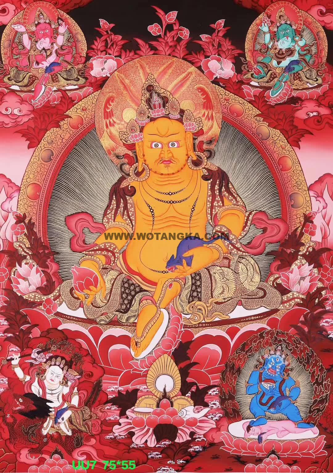 编号188-529910：红金唐卡-五方财神（76*55CM左右）