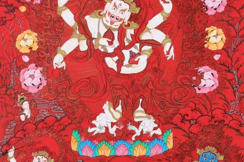 编号188-351667：红金唐卡-白六臂玛哈嘎拉（75*50CM左右）