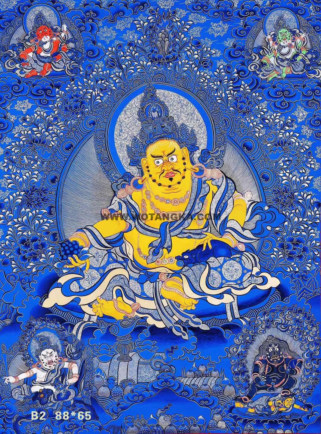编号188-621091：蓝金唐卡-五方财神（88*65CM左右）
