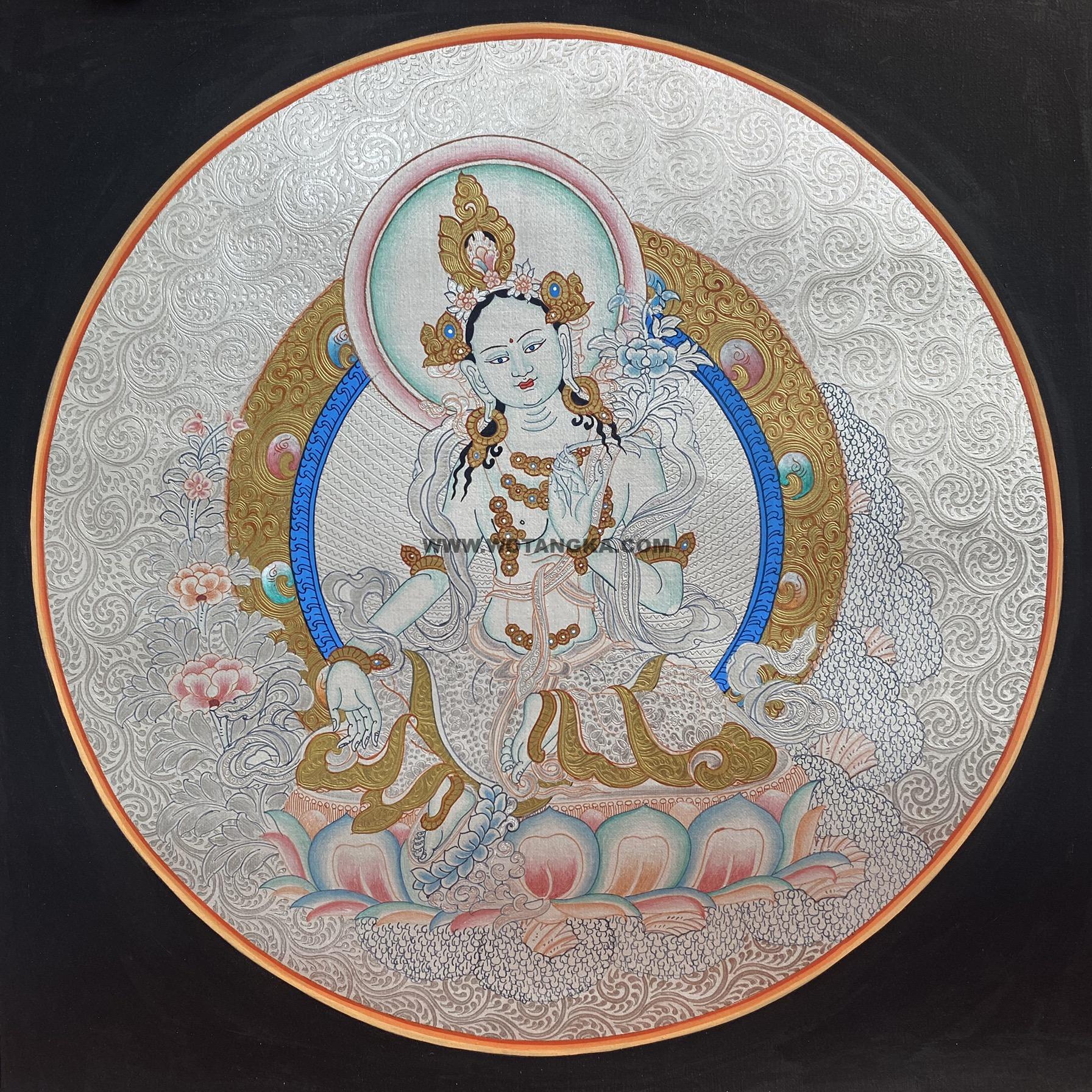 编号188-446601：白银唐卡-绿度母（30*30CM左右）