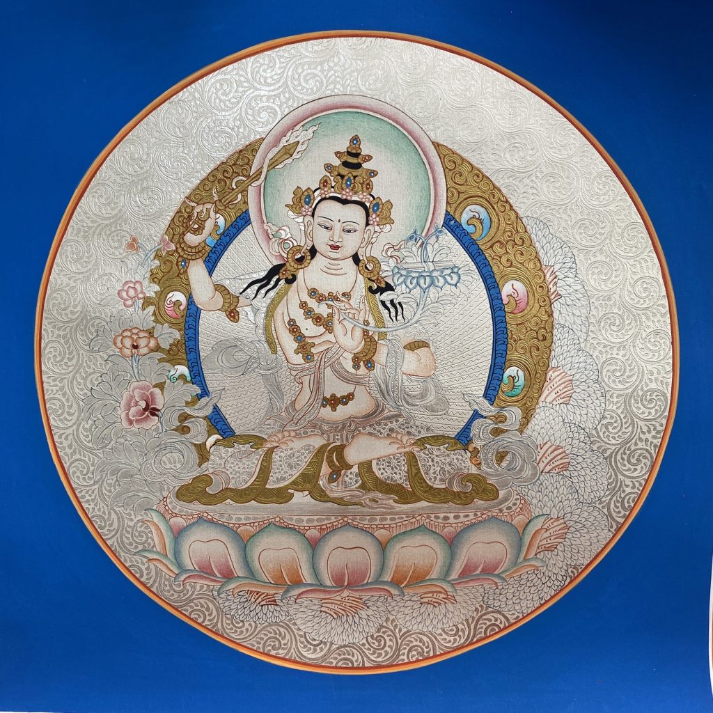编号188-197157：白银唐卡-文殊菩萨（30*30CM左右）