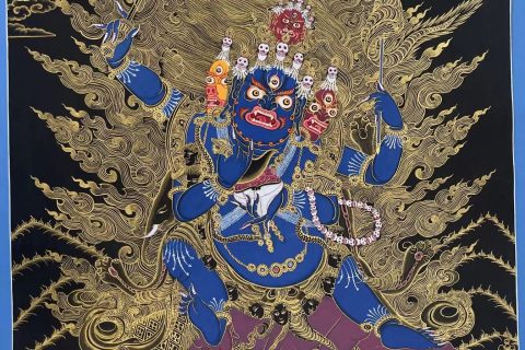编号188-405790：黑金唐卡-四臂玛哈嘎拉（60*45CM左右）
