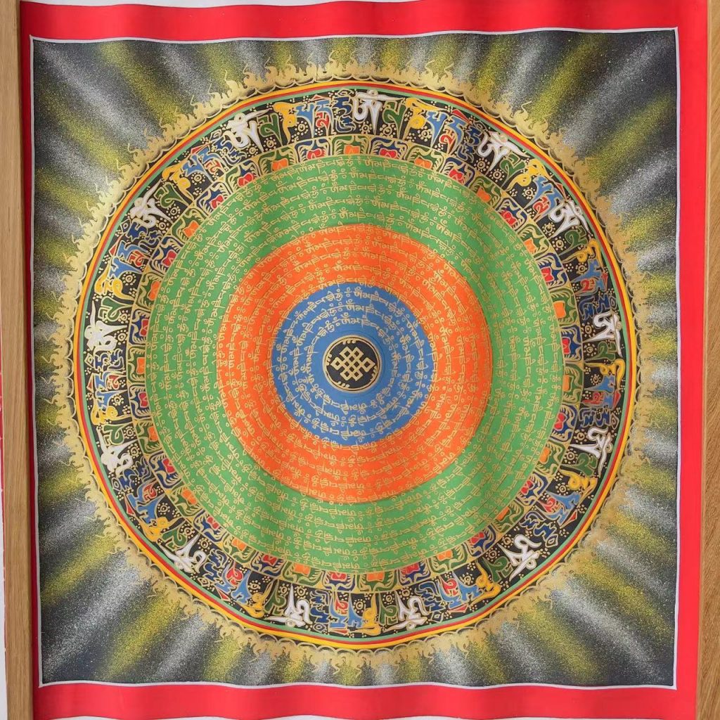 编号188-532012：彩绘唐卡-六字真言坛城（50*50CM左右）