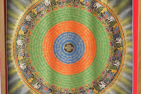 编号188-532012：彩绘唐卡-六字真言坛城（50*50CM左右）