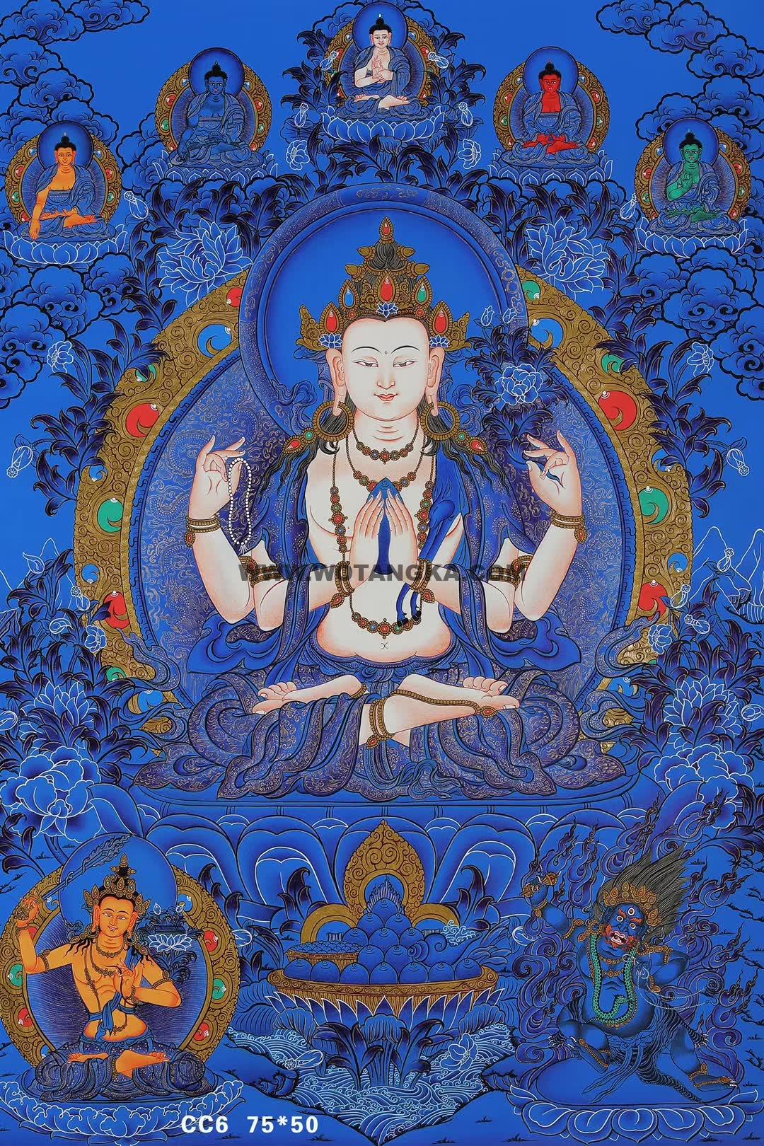 编号158-186972：蓝金唐卡-四臂观音（75*50CM左右）