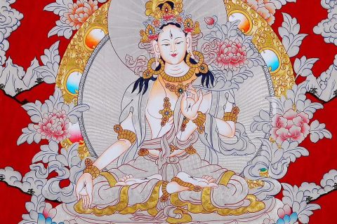 编号158-320108：白银唐卡-白度母·长寿三尊（75*50CM左右）