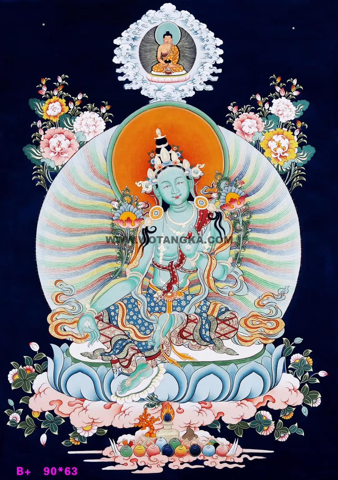 编号158-856070：彩绘唐卡-绿度母（90*63CM左右）