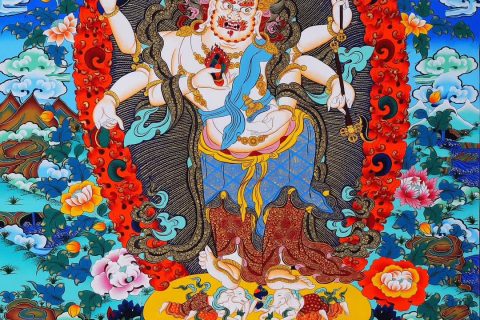 编号158-770698：彩绘唐卡-白六臂玛哈嘎拉（75*50CM左右）