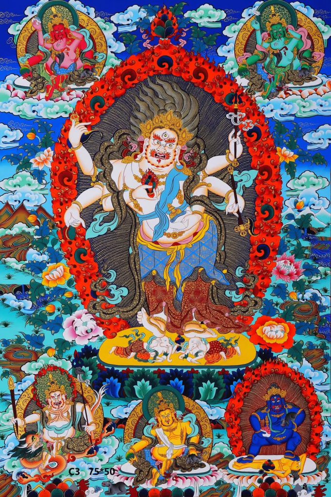 编号158-770698：彩绘唐卡-白六臂玛哈嘎拉（75*50CM左右）