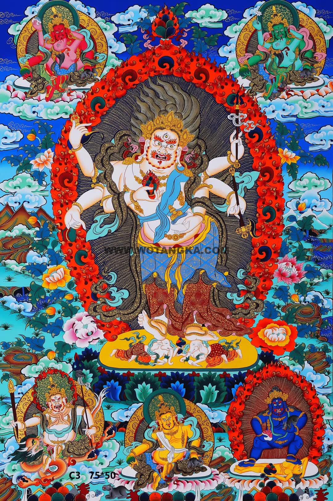 编号158-770698：彩绘唐卡-白六臂玛哈嘎拉（75*50CM左右）