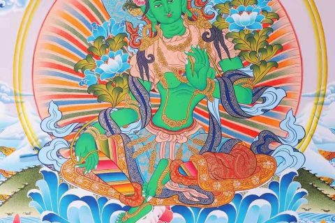 编号138-857465：彩绘唐卡-绿度母（72*50CM左右）