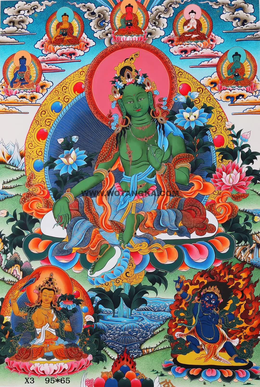 编号158-374129：彩绘唐卡-绿度母（95*65CM左右）