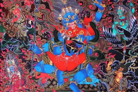 编号138-226627：彩绘唐卡-四臂玛哈嘎拉（72*52CM左右）