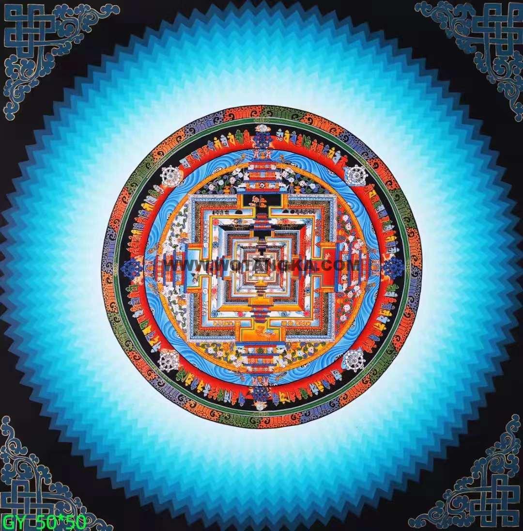 编号138-433036：彩绘唐卡-时轮金刚坛城（50*50CM左右）