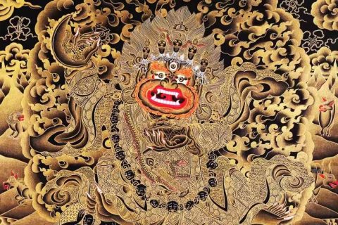 编号188-803823：黑金唐卡-黑袍金刚护法（62*46CM左右）