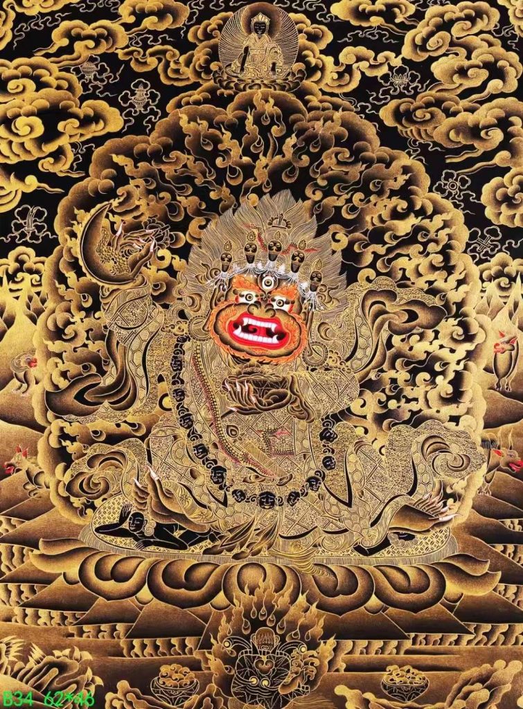 编号138-516206：黑金唐卡-黑袍金刚护法（62*46CM左右）