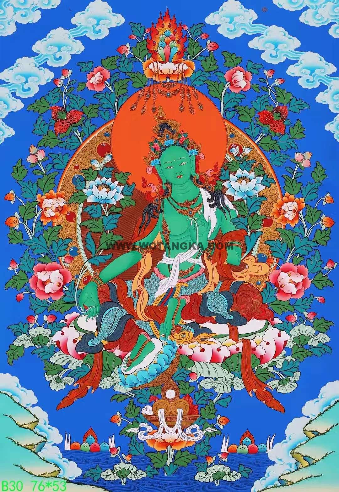 编号138-764418：彩绘唐卡-绿度母（76*53CM左右）