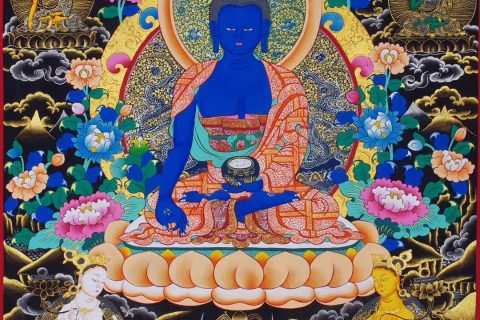 编号158-450947：彩绘唐卡-药师佛（76*50CM左右）