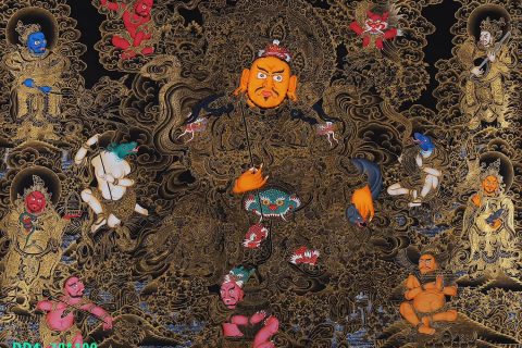 编号158-754470：黑金唐卡-财宝天王（70*100CM左右）