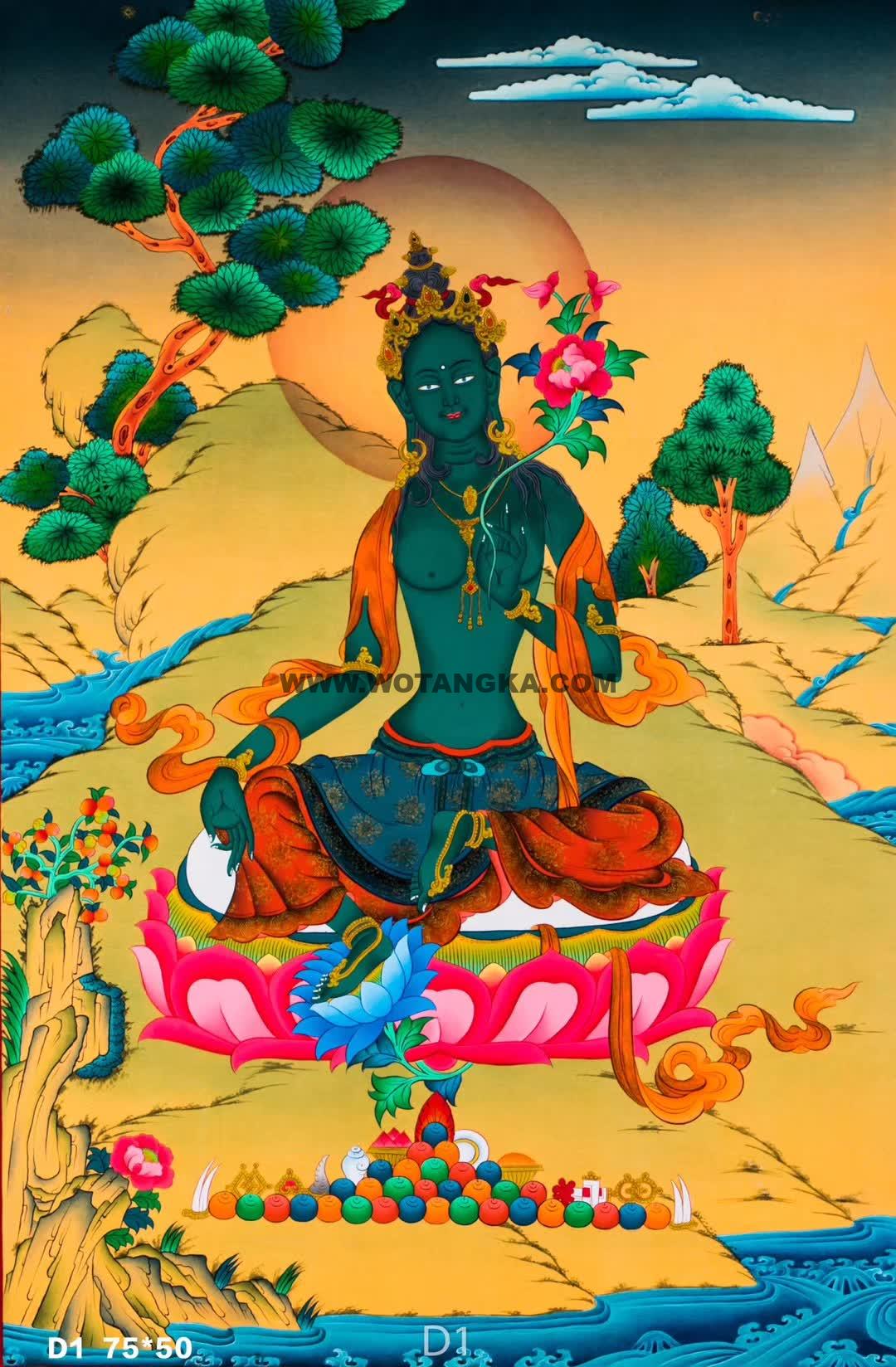 编号138-505282：彩绘唐卡-绿度母（75*50CM左右）