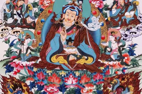 编号138-459283：彩绘唐卡-莲花生大士·莲师八变（90*65CM左右）