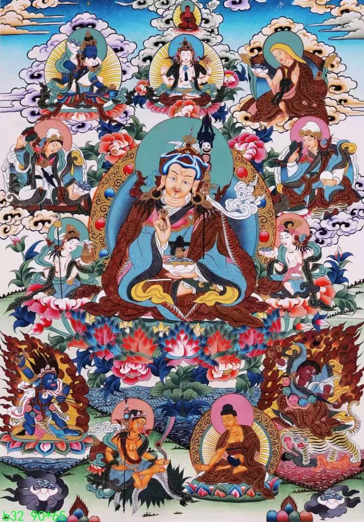 编号138-459283：彩绘唐卡-莲花生大士·莲师八变（90*65CM左右）