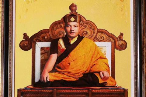 编号138-567347:琥珀唐卡-第十七世大宝法王·噶玛巴(88*88cm左右)