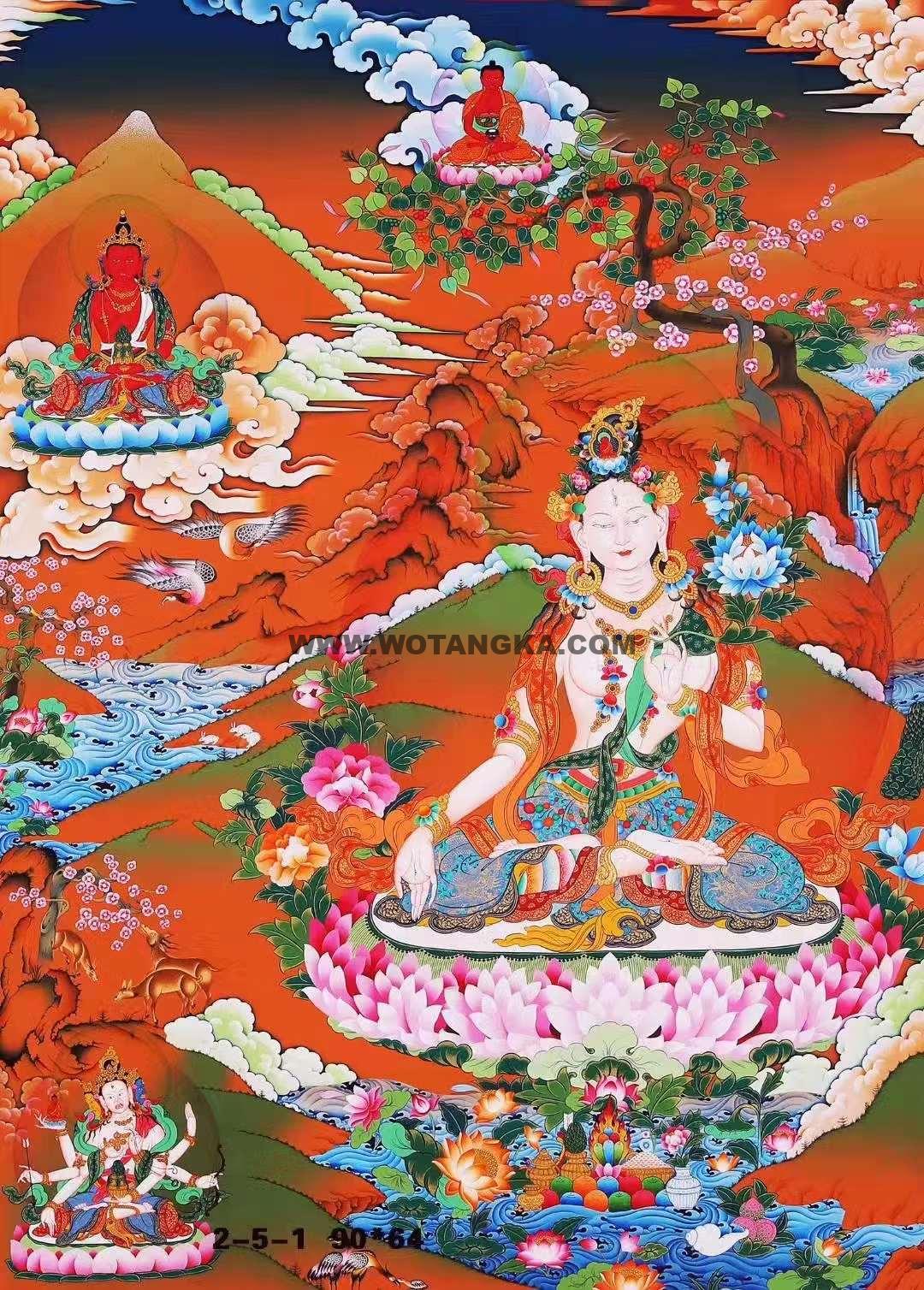 编号138-219879：彩绘唐卡-白度母·长寿三尊（90*64CM左右）